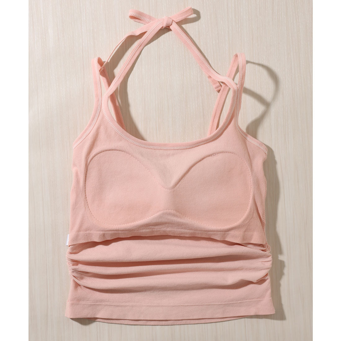 レースレディース Lace Ladies ソリッドカラー ホルター付き カップ付き ギャザー キャミソール （ピンク） ピンク
