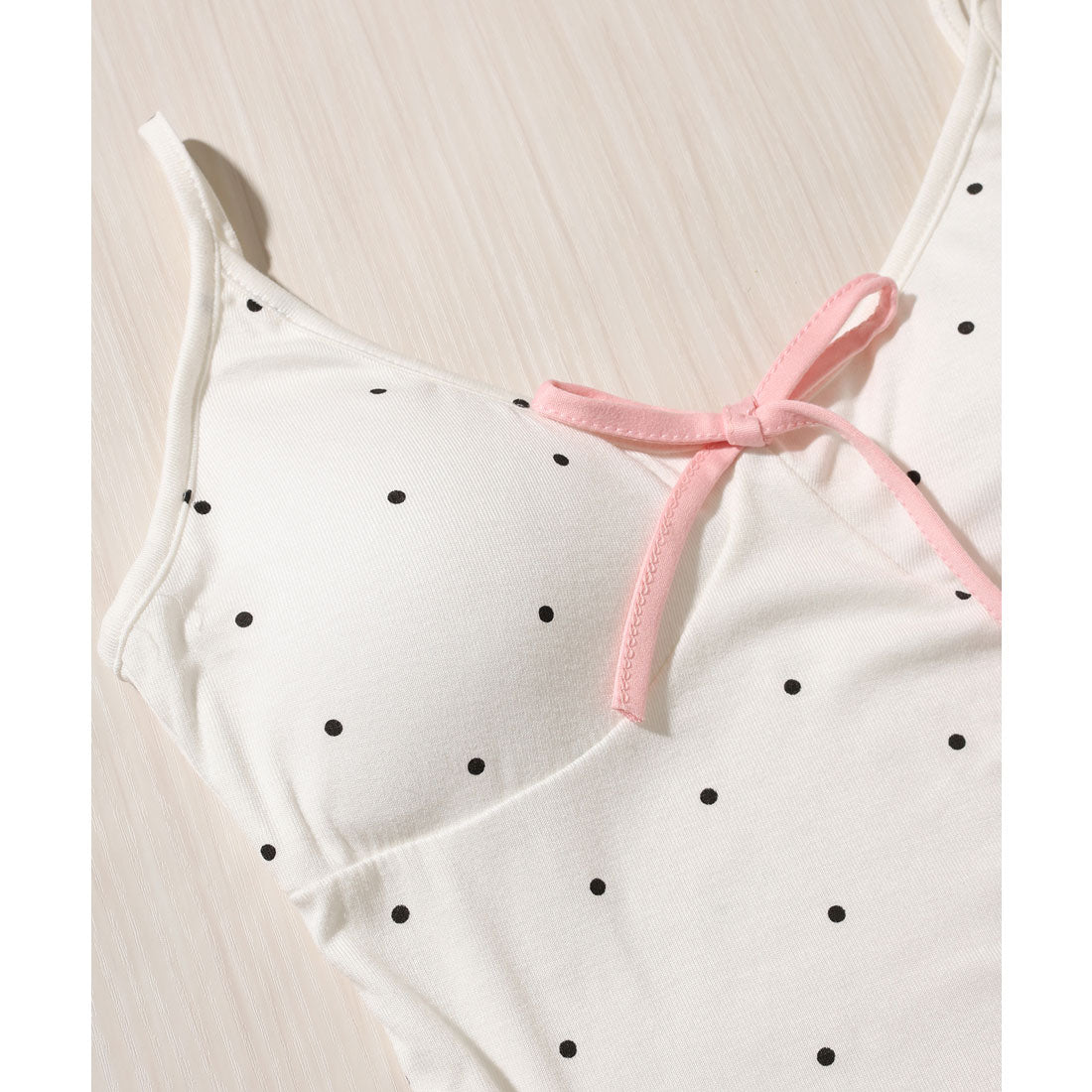 レースレディース Lace Ladies サイド シャーリング リボン付き ドット柄 カップ付き キャミソール （グレー） グレー