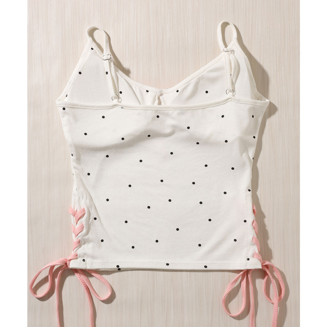 レースレディース Lace Ladies サイド シャーリング リボン付き ドット柄 カップ付き キャミソール （グレー） グレー