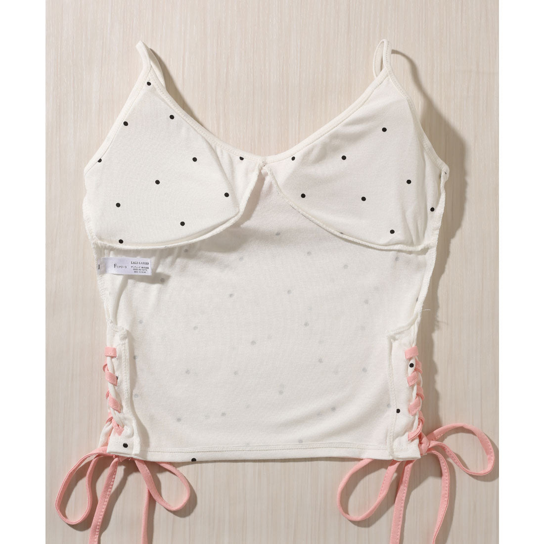 レースレディース Lace Ladies サイド シャーリング リボン付き ドット柄 カップ付き キャミソール （グレー） グレー