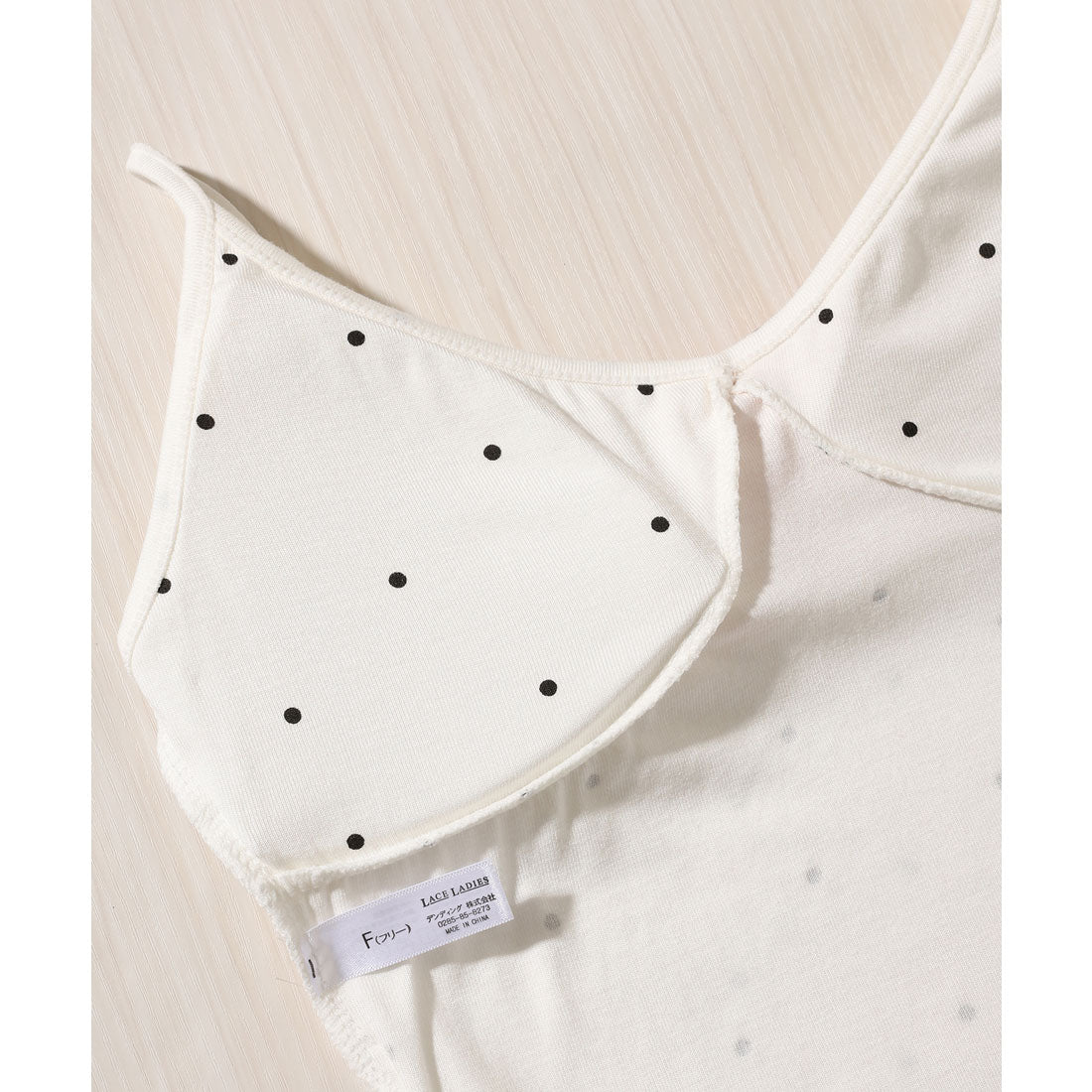 レースレディース Lace Ladies サイド シャーリング リボン付き ドット柄 カップ付き キャミソール （グレー） グレー