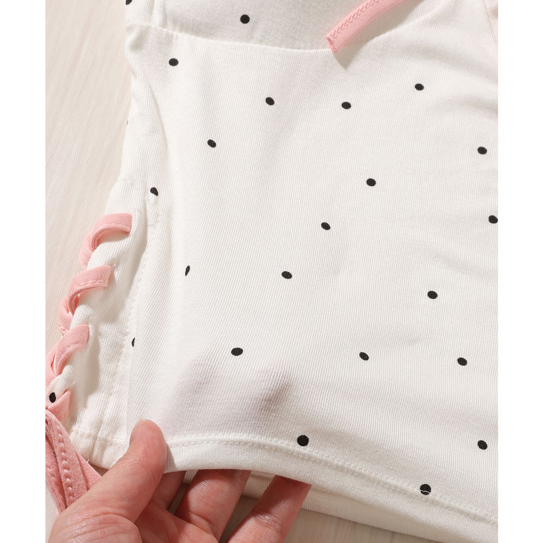 レースレディース Lace Ladies サイド シャーリング リボン付き ドット柄 カップ付き キャミソール （グレー） グレー