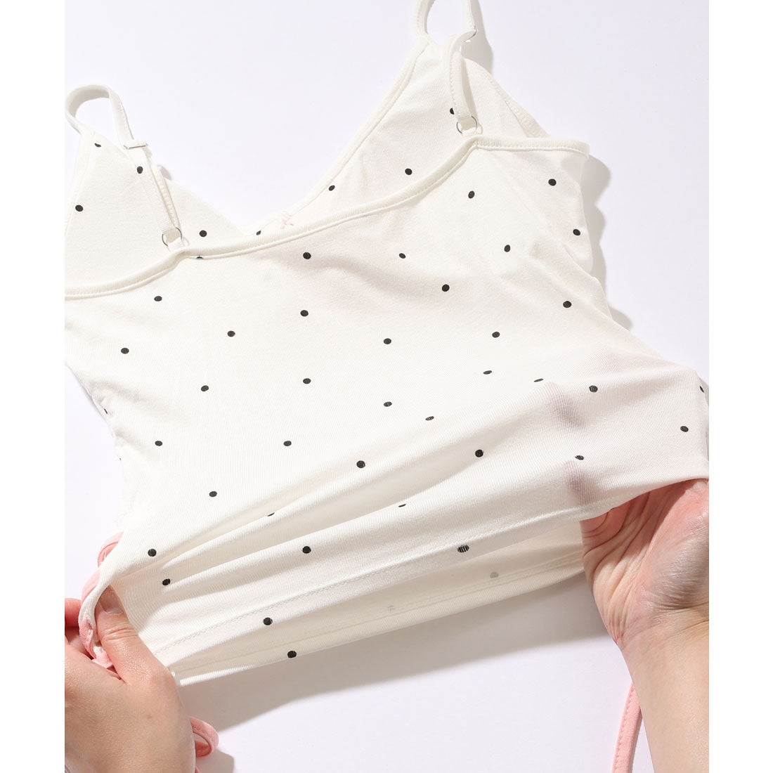 レースレディース Lace Ladies サイド シャーリング リボン付き ドット柄 カップ付き キャミソール （グレー） グレー