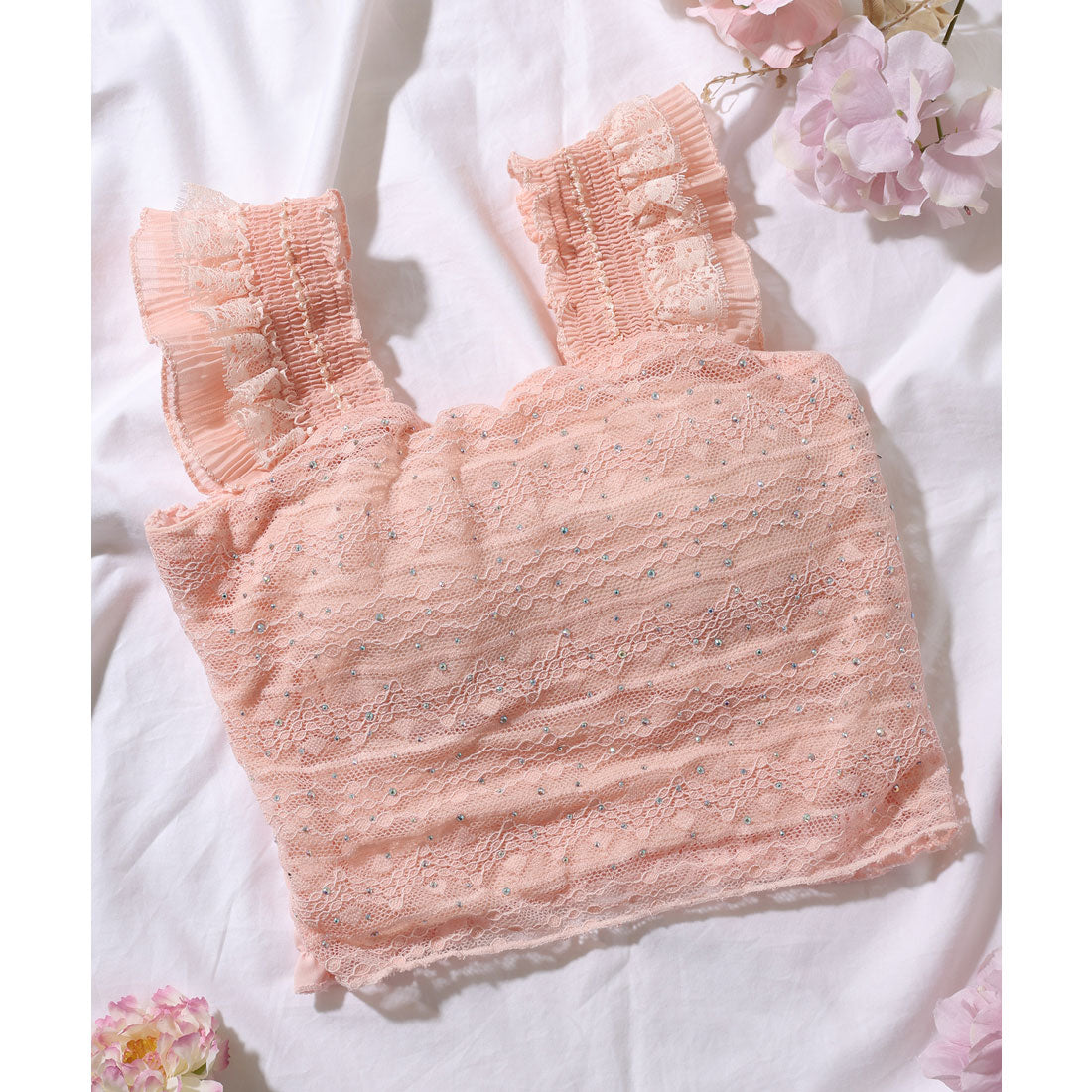 レースレディース Lace Ladies フリル ショルダー レース カップ付き タンクトップ （ベージュ） ベージュ