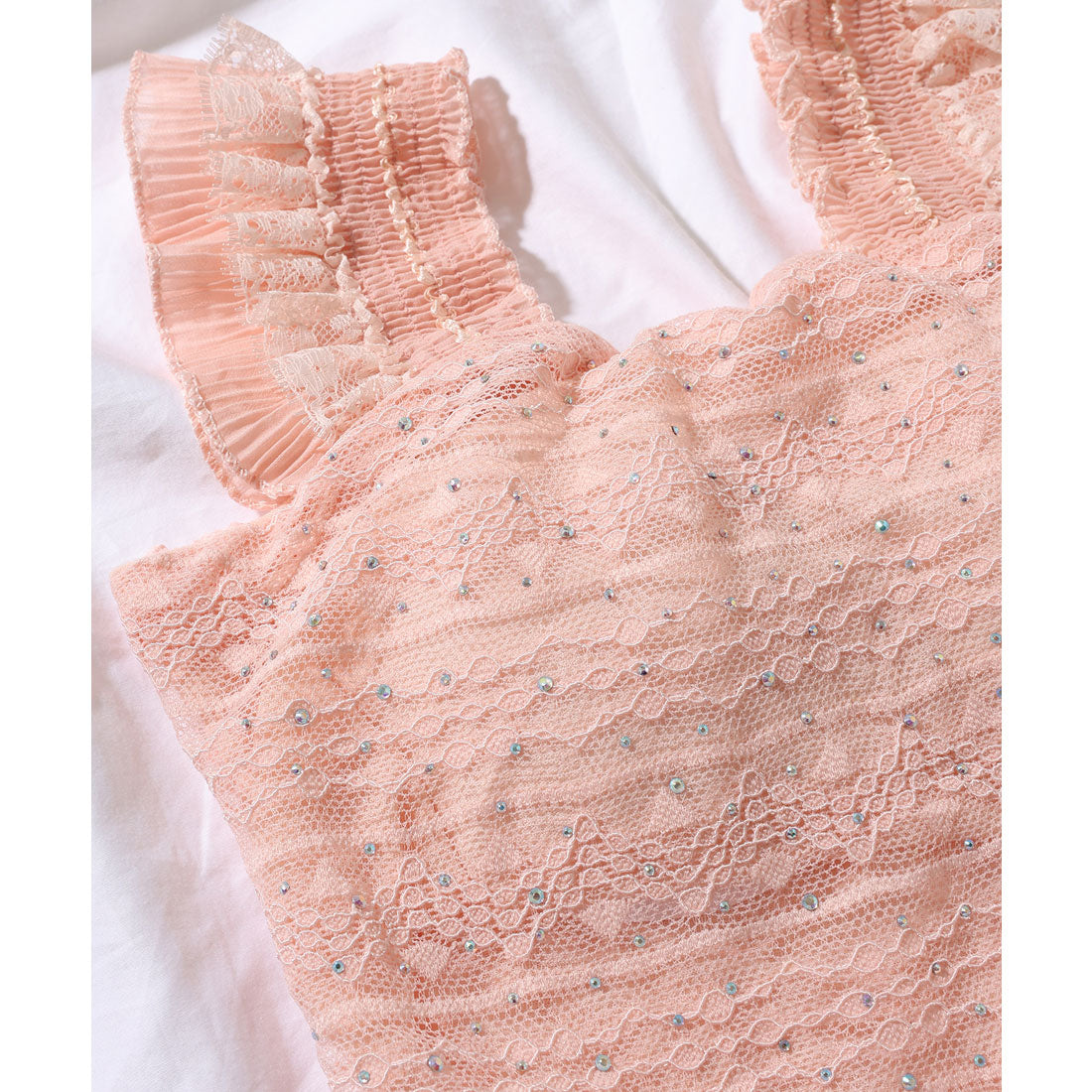 レースレディース Lace Ladies フリル ショルダー レース カップ付き タンクトップ （ベージュ） ベージュ