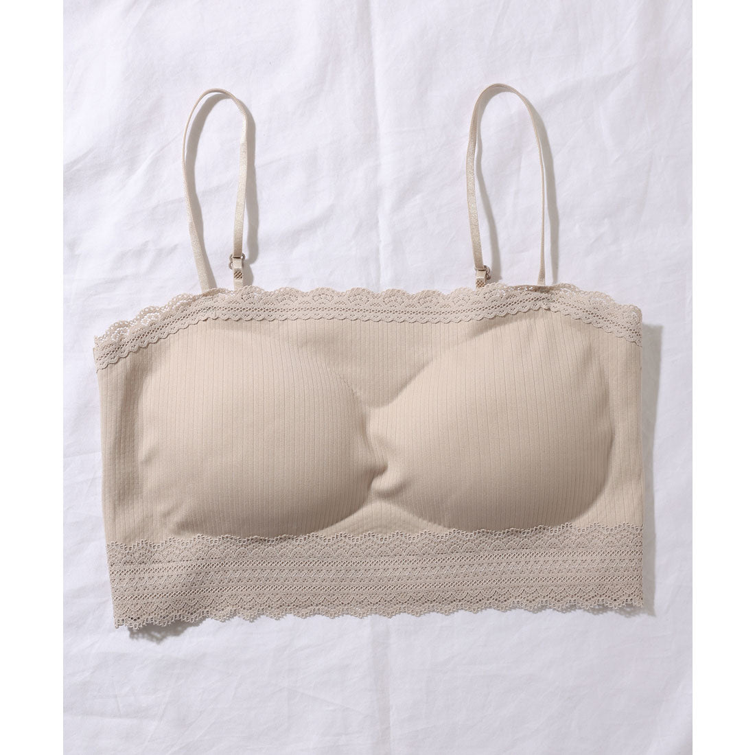レースレディース Lace Ladies ソリッドカラー スカラップ スリム ノンワイヤー ブラジャー （ベージュ） ベージュ