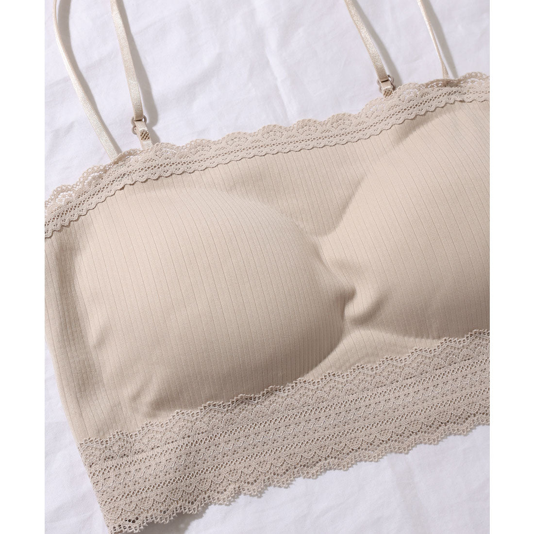 レースレディース Lace Ladies ソリッドカラー スカラップ スリム ノンワイヤー ブラジャー （ベージュ） ベージュ