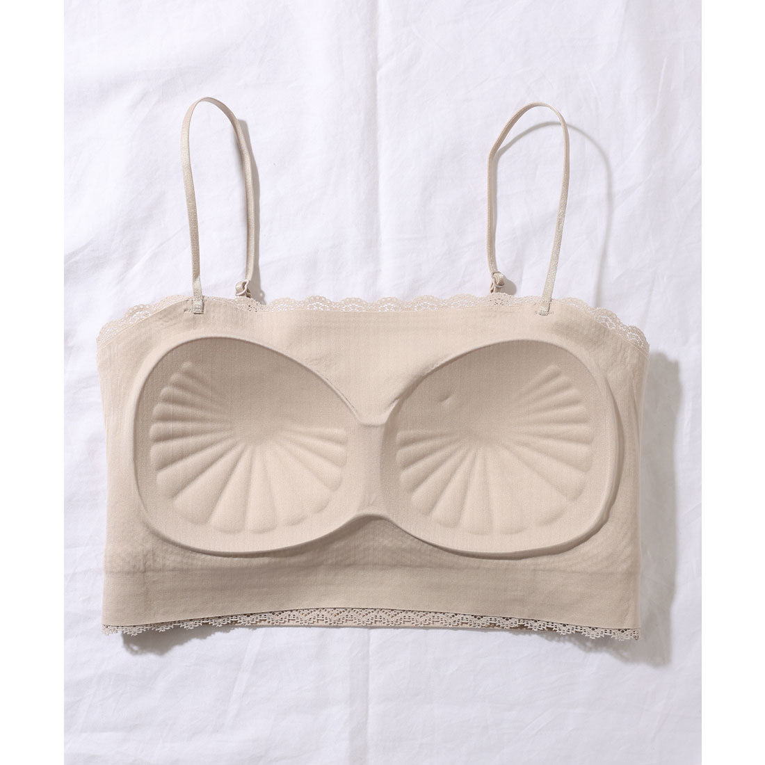 レースレディース Lace Ladies ソリッドカラー スカラップ スリム ノンワイヤー ブラジャー （ベージュ） ベージュ