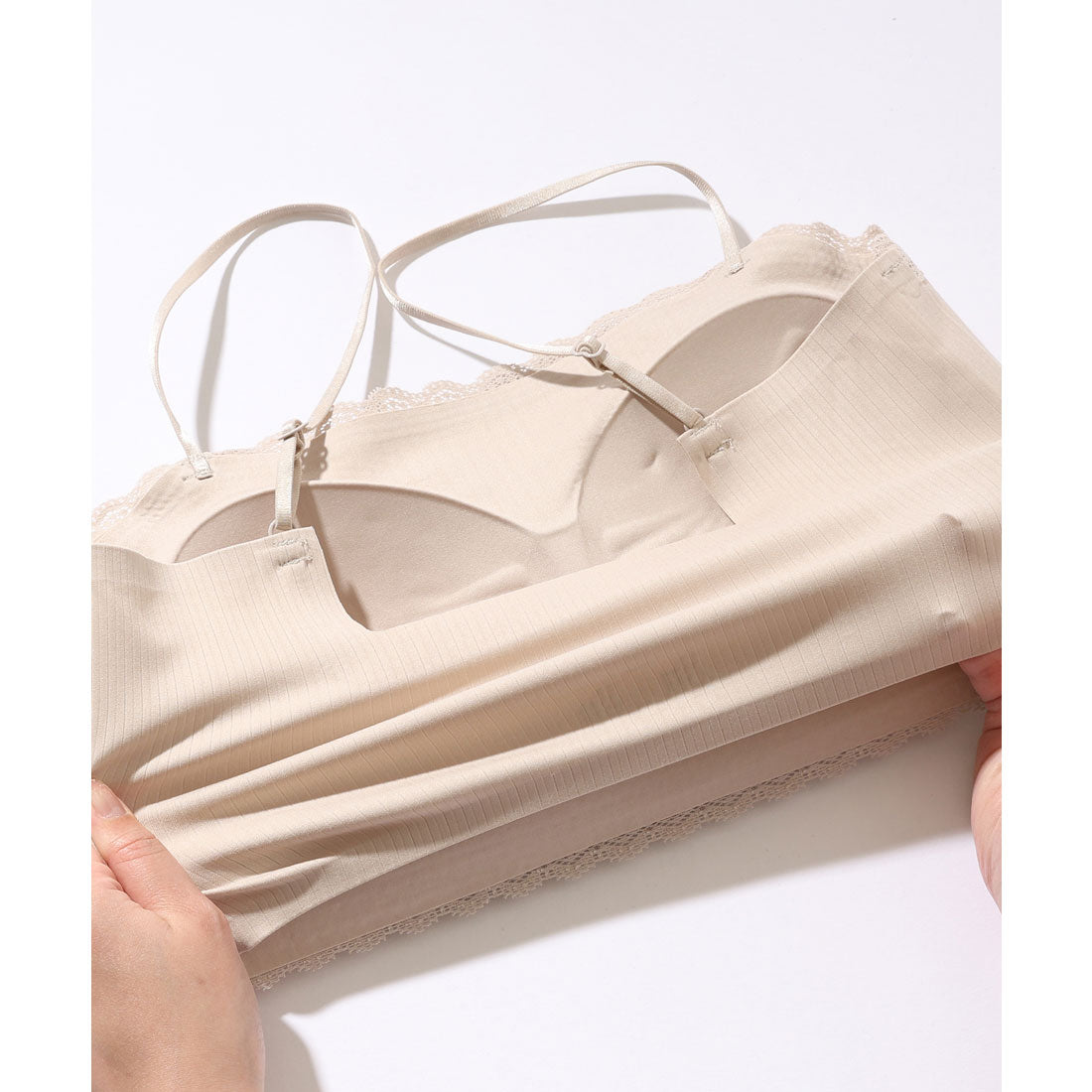 レースレディース Lace Ladies ソリッドカラー スカラップ スリム ノンワイヤー ブラジャー （ベージュ） ベージュ