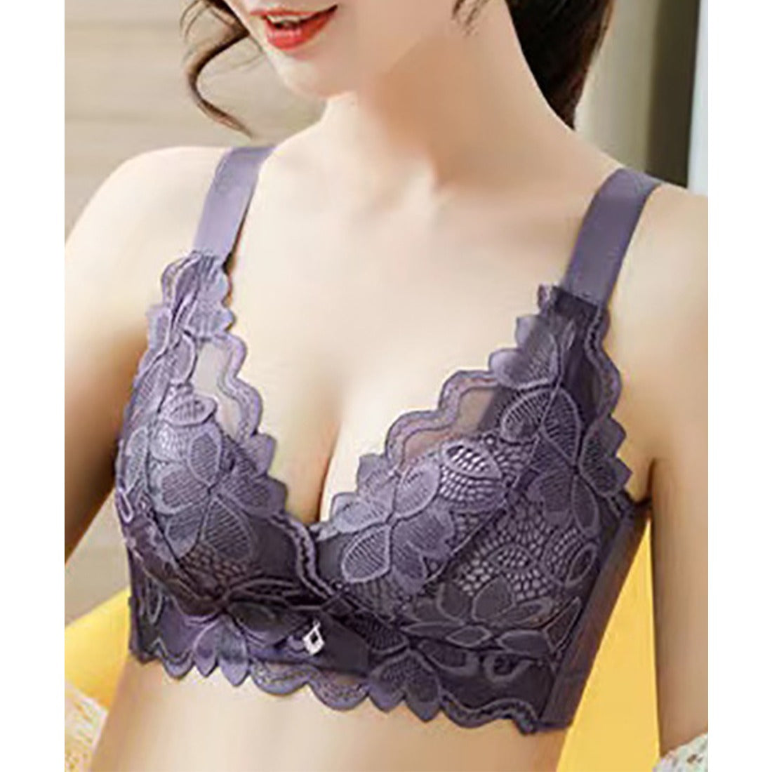 レースレディース Lace Ladies チャーム付き 配色 リボン 脇高 3/4 ブラジャー （ネイビー） ネイビー