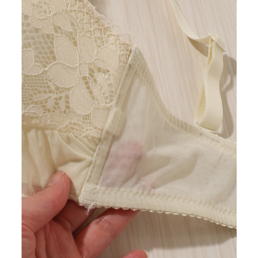 レースレディース Lace Ladies 【2点セット】リボン風 フリル ギャザー ブラ&ショーツ （ブルー） ブルー