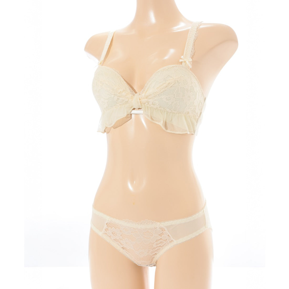 レースレディース Lace Ladies 【2点セット】リボン風 フリル ギャザー ブラ&ショーツ （ブルー） ブルー