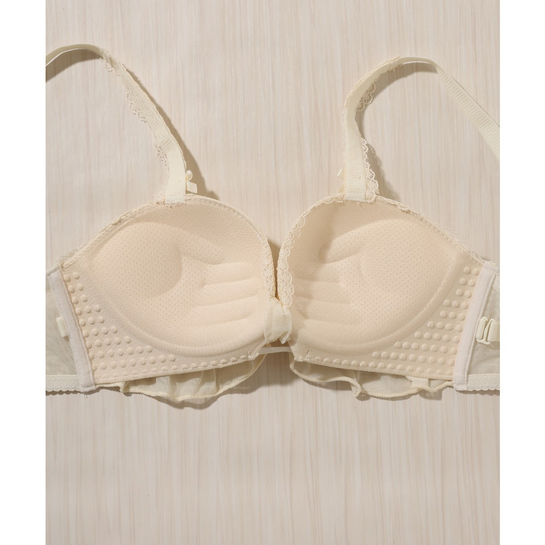 レースレディース Lace Ladies 【2点セット】リボン風 フリル ギャザー ブラ&ショーツ （ブルー） ブルー