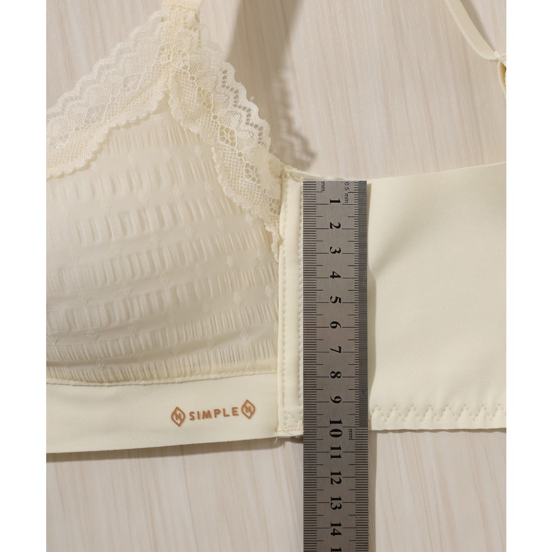 レースレディース Lace Ladies プチリボン付き Vネック 脇高 ノンワイヤー ブラジャー （ベージュ） ベージュ