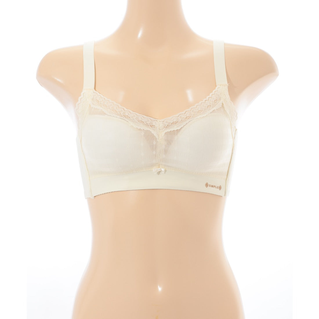 レースレディース Lace Ladies プチリボン付き Vネック 脇高 ノンワイヤー ブラジャー （ベージュ） ベージュ