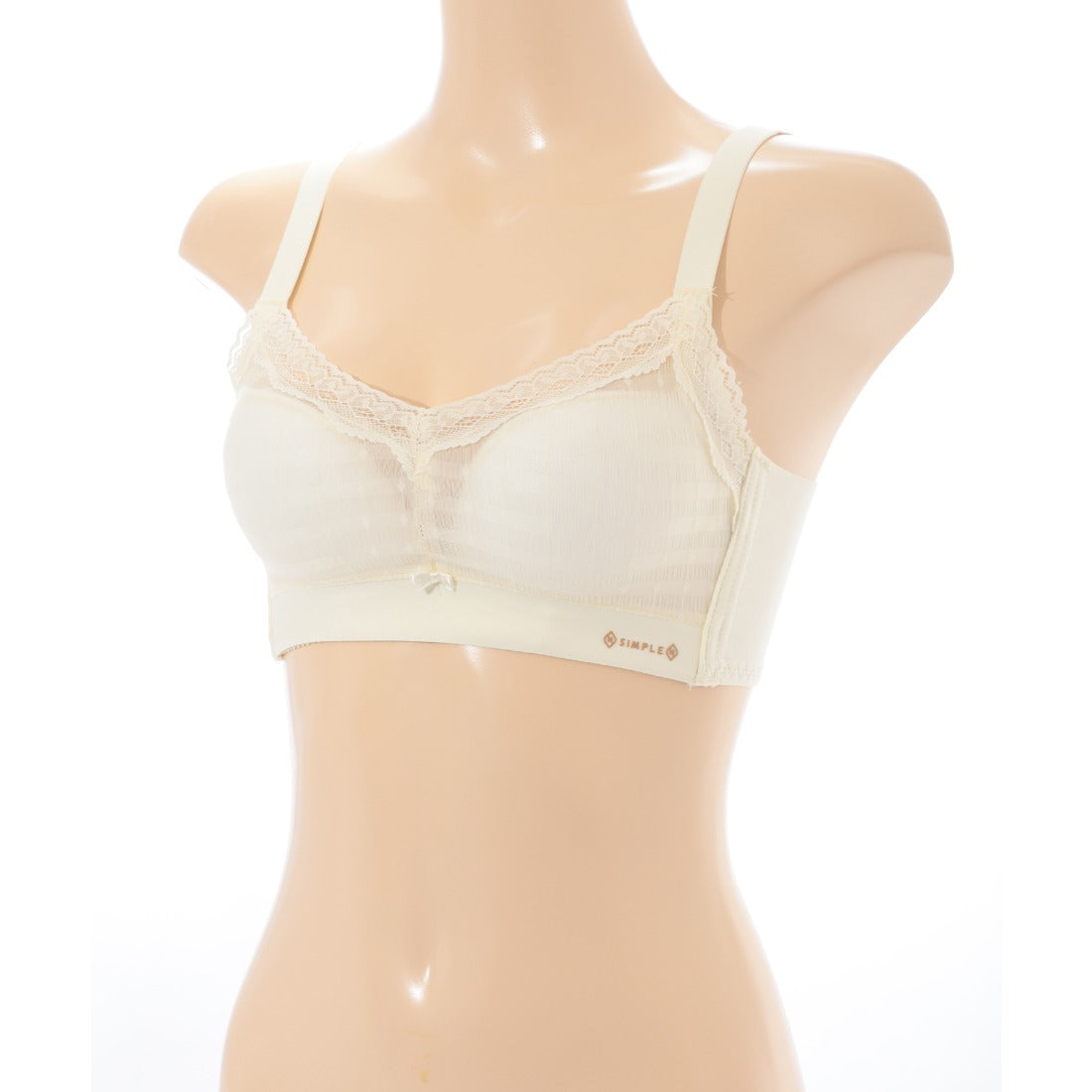 レースレディース Lace Ladies プチリボン付き Vネック 脇高 ノンワイヤー ブラジャー （ベージュ） ベージュ