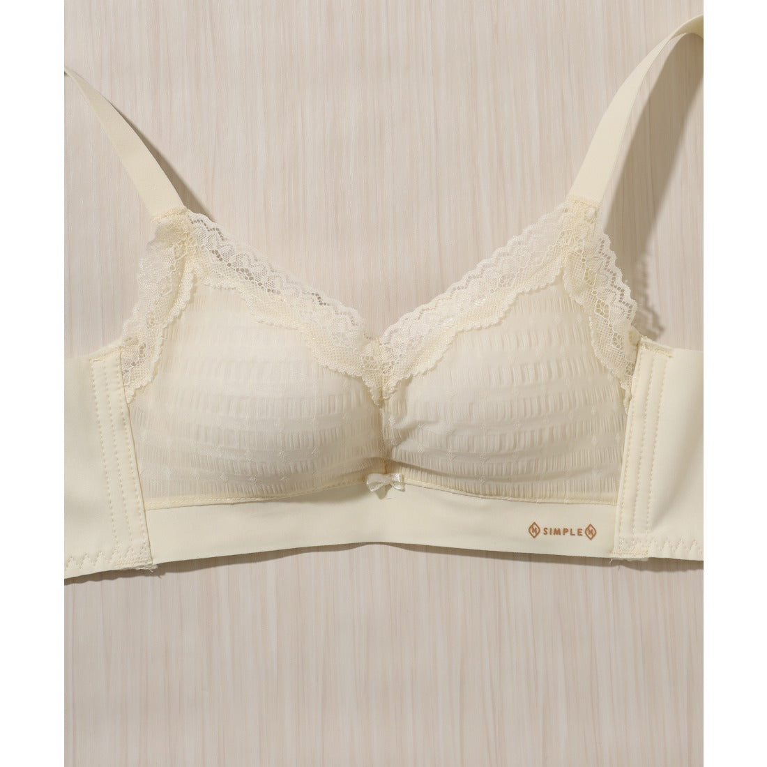 レースレディース Lace Ladies プチリボン付き Vネック 脇高 ノンワイヤー ブラジャー （ベージュ） ベージュ