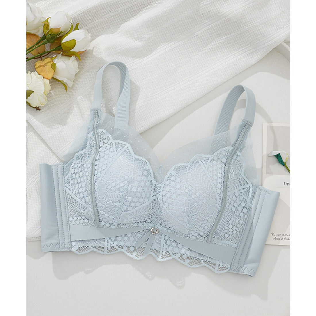 レースレディース Lace Ladies シアー ドッキング 脇高 フルカップ ブラジャー （ブルー） ブルー