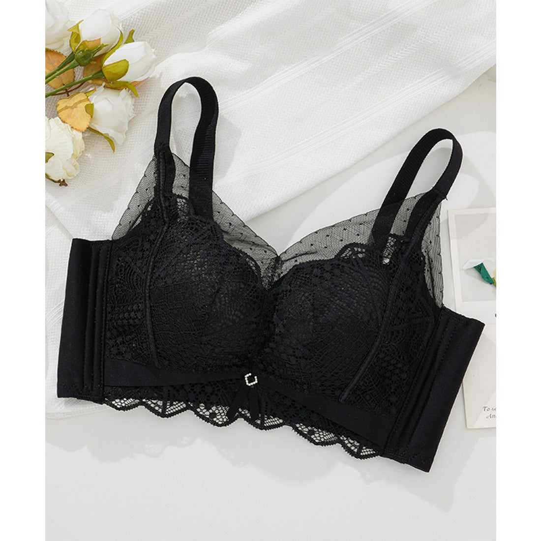 レースレディース Lace Ladies シアー ドッキング 脇高 フルカップ ブラジャー （ブラック） ブラック