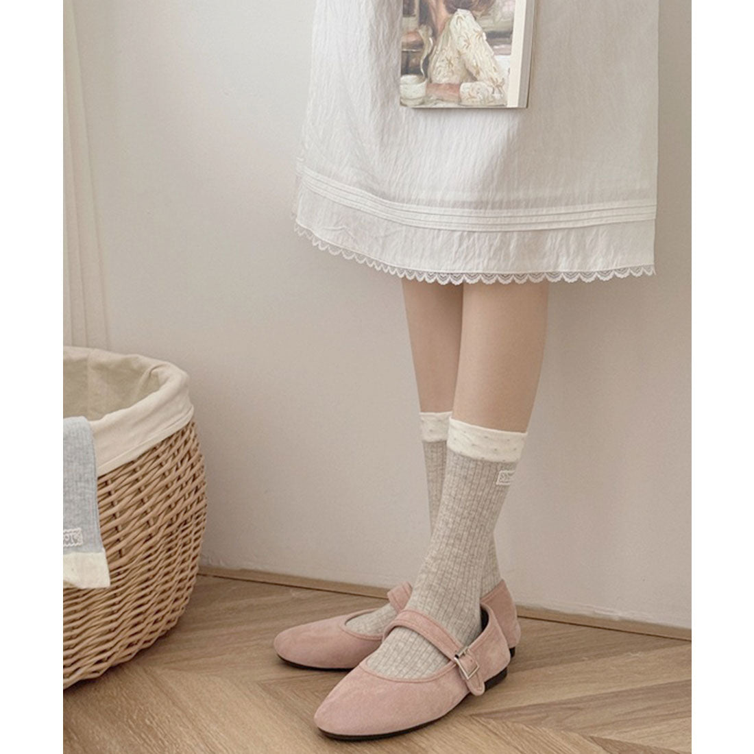 レースレディース Lace Ladies 【5足セット】スカラップ リブ レース クルー ソックス （ミックス） ミックス