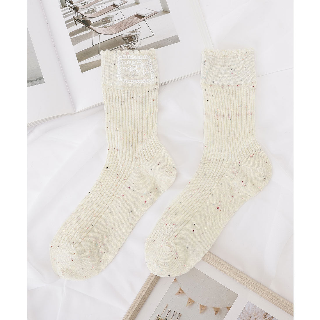 レースレディース Lace Ladies 【5足セット】スカラップ リブ レース クルー ソックス （ミックス） ミックス