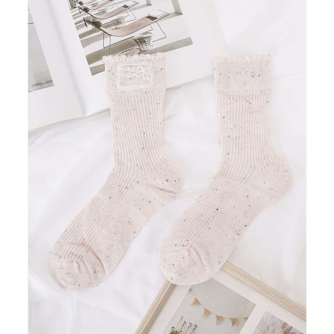 レースレディース Lace Ladies 【5足セット】スカラップ リブ レース クルー ソックス （ミックス） ミックス