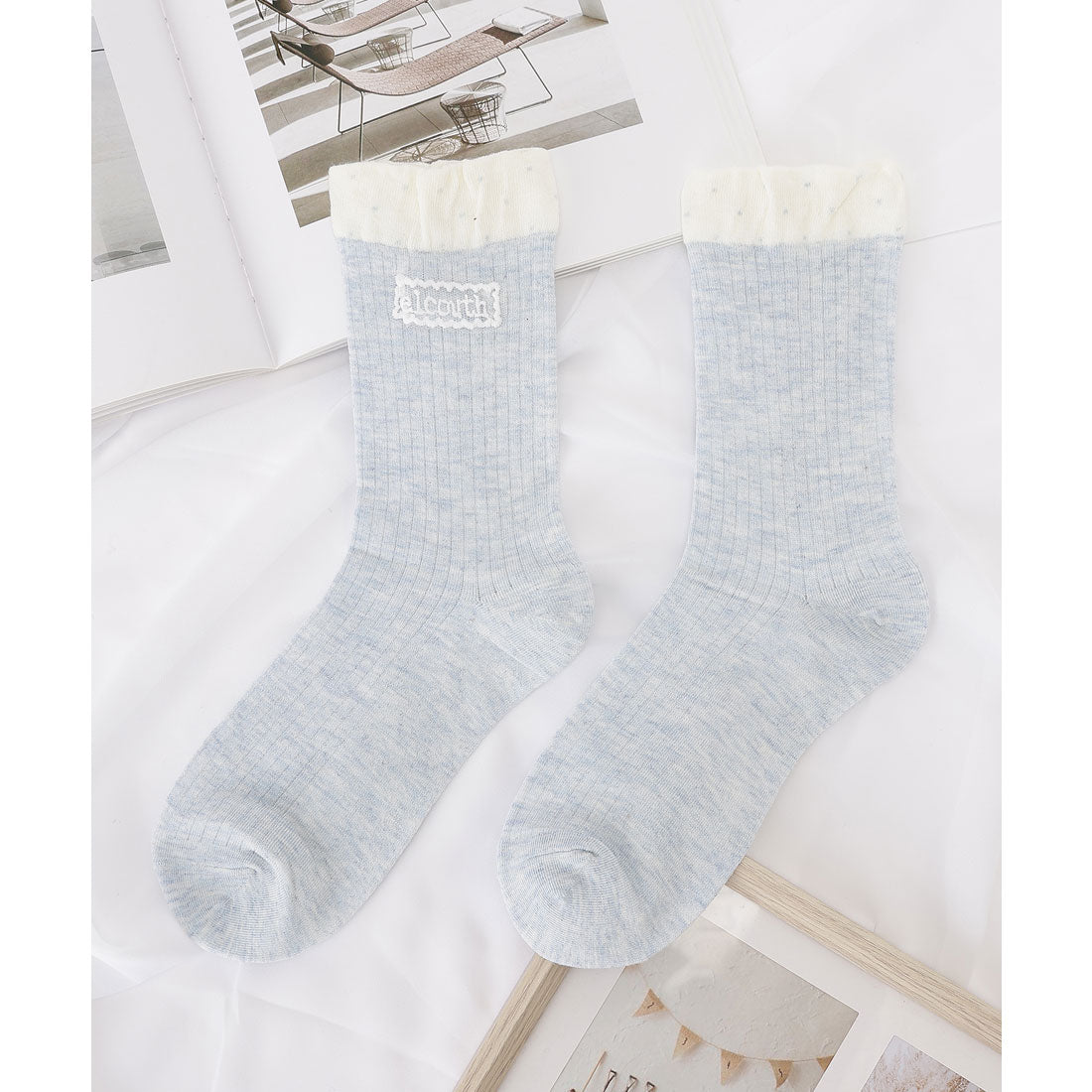 レースレディース Lace Ladies 【5足セット】スカラップ リブ レース クルー ソックス （ミックス） ミックス