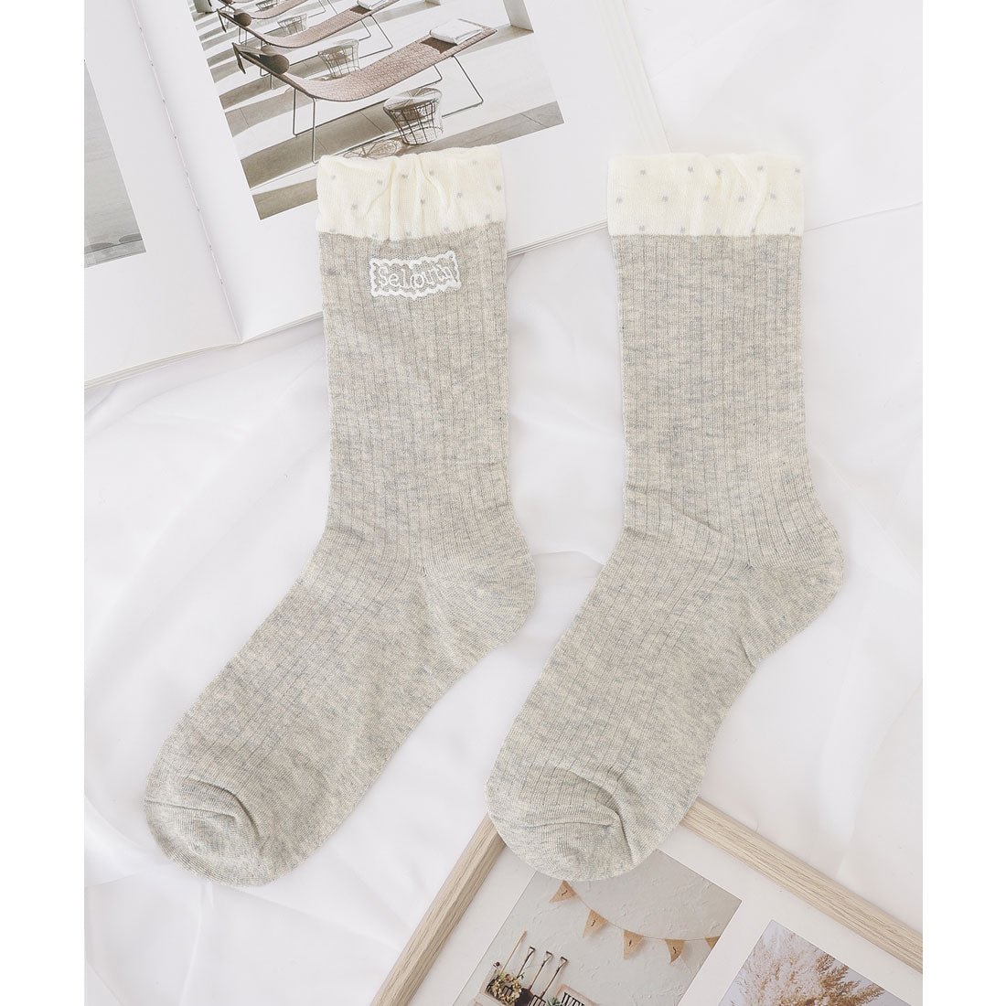 レースレディース Lace Ladies 【5足セット】スカラップ リブ レース クルー ソックス （ミックス） ミックス