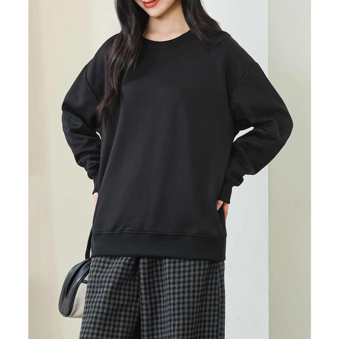 レースレディース Lace Ladies ラウンドネック オーバーサイズ 長袖 スウェット プルオーバー （ブラック） ブラック
