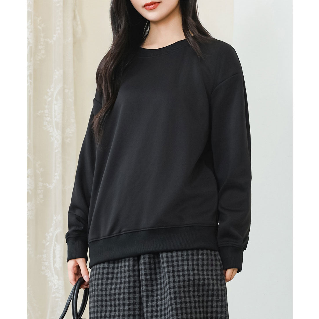 レースレディース Lace Ladies ラウンドネック オーバーサイズ 長袖 スウェット プルオーバー （ブラック） ブラック