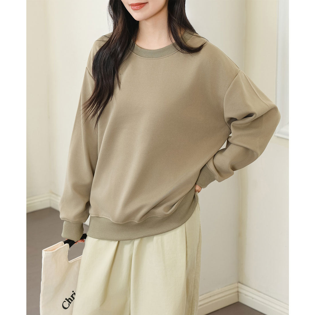 レースレディース Lace Ladies ラウンドネック オーバーサイズ 長袖 スウェット プルオーバー （グレージュ） グレージュ