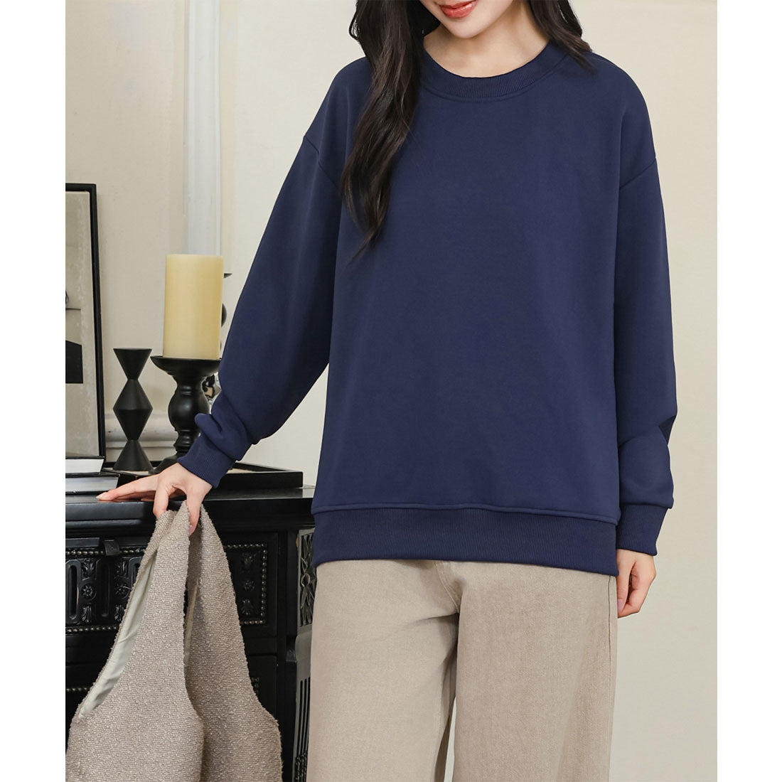 レースレディース Lace Ladies ラウンドネック オーバーサイズ 長袖 スウェット プルオーバー （ネイビー） ネイビー