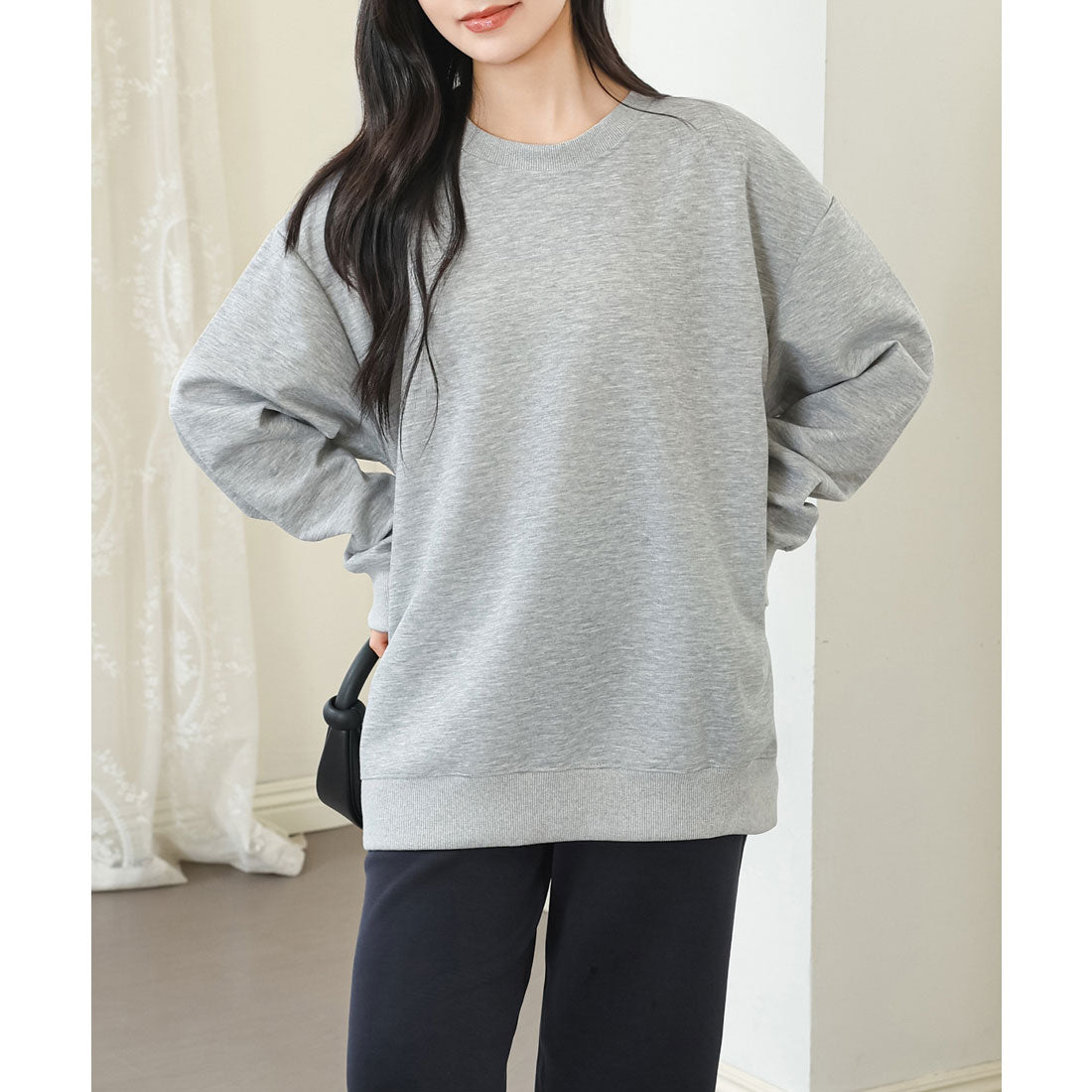 レースレディース Lace Ladies ラウンドネック オーバーサイズ 長袖 スウェット プルオーバー （ライトグレー） ライトグレー