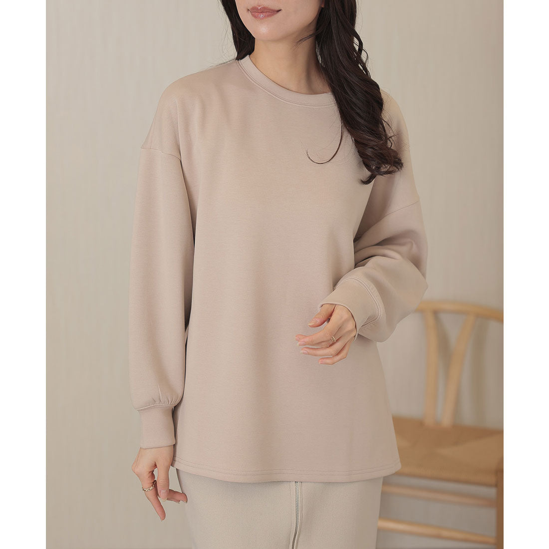レースレディース Lace Ladies ソリッドカラー 長袖 ロング ベーシック プルオーバー （ベージュ） ベージュ