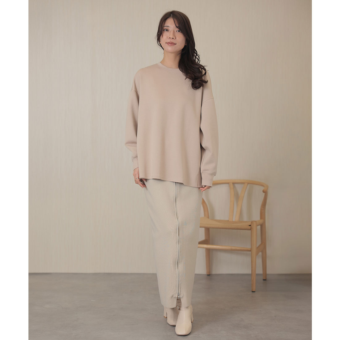 レースレディース Lace Ladies ソリッドカラー 長袖 ロング ベーシック プルオーバー （ベージュ） ベージュ