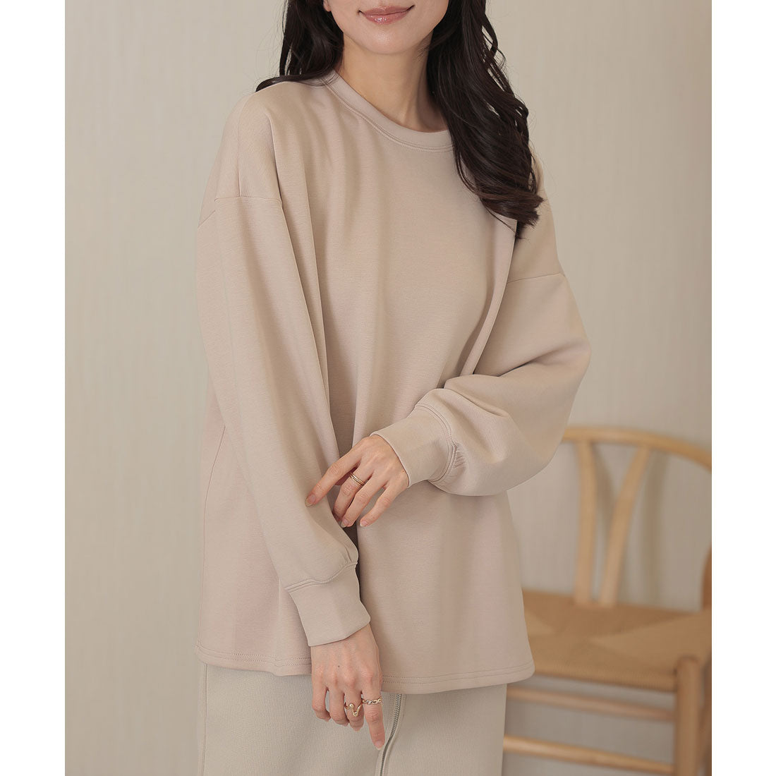 レースレディース Lace Ladies ソリッドカラー 長袖 ロング ベーシック プルオーバー （ベージュ） ベージュ