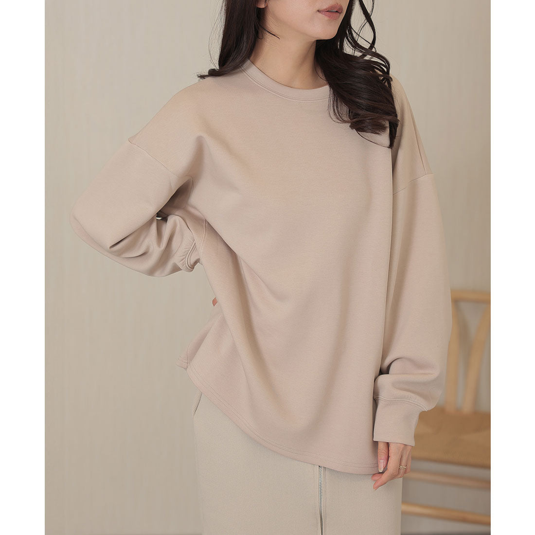 レースレディース Lace Ladies ソリッドカラー 長袖 ロング ベーシック プルオーバー （ベージュ） ベージュ