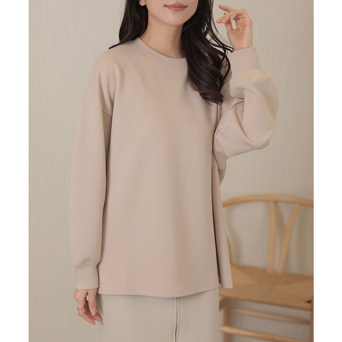 レースレディース Lace Ladies ソリッドカラー 長袖 ロング ベーシック プルオーバー （ベージュ） ベージュ