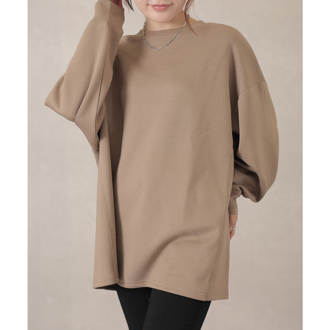 レースレディース Lace Ladies ソリッドカラー 長袖 ロング ベーシック プルオーバー （グレージュ） グレージュ