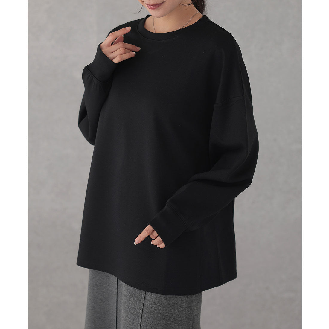 レースレディース Lace Ladies ソリッドカラー 長袖 ロング ベーシック プルオーバー （ブラック） ブラック