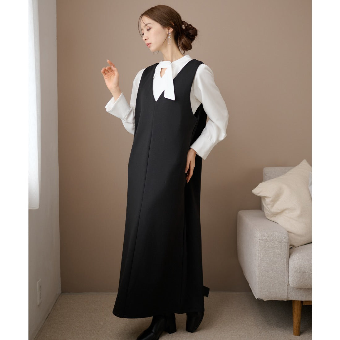 レースレディース Lace Ladies Vネック バックスリット ノースリーブ ロング ワンピース （ブラック） ブラック