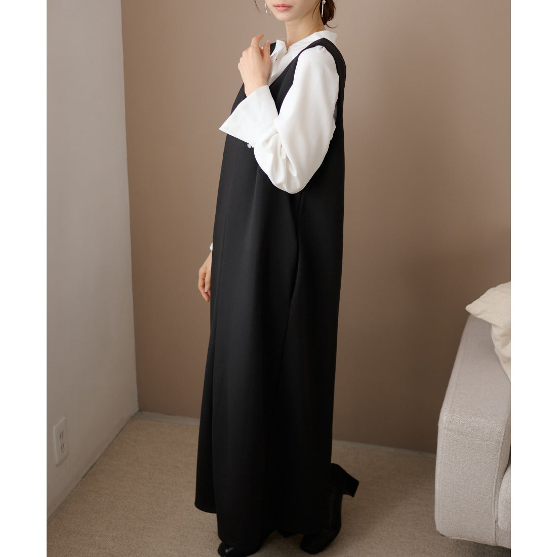 レースレディース Lace Ladies Vネック バックスリット ノースリーブ ロング ワンピース （ブラック） ブラック