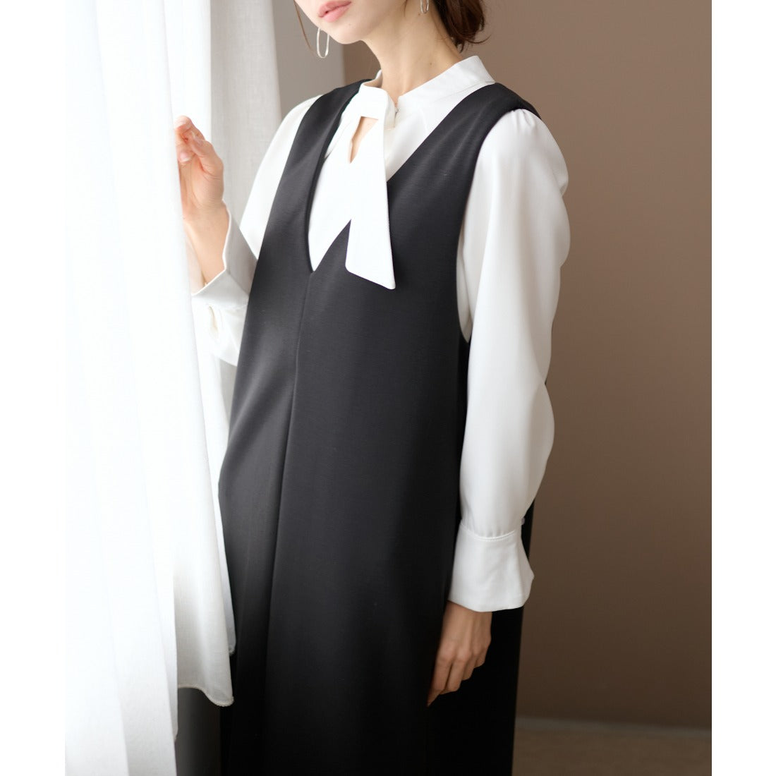 レースレディース Lace Ladies Vネック バックスリット ノースリーブ ロング ワンピース （ブラック） ブラック