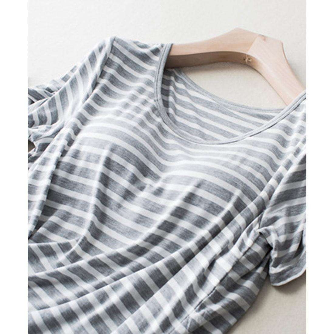 レースレディース Lace Ladies モールドカップ付きボーダー Uネック 半袖Tシャツ