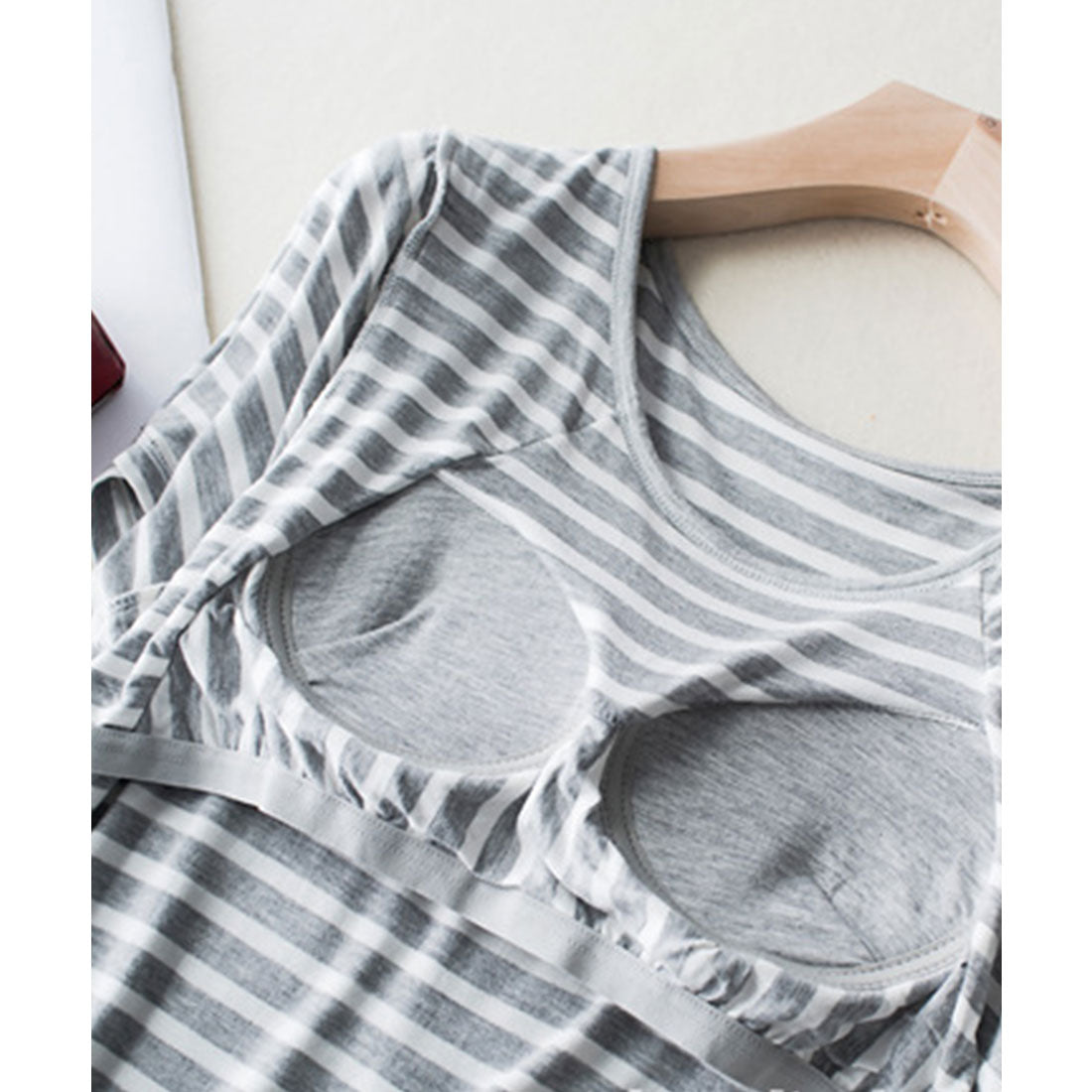レースレディース Lace Ladies モールドカップ付きボーダー Uネック 半袖Tシャツ