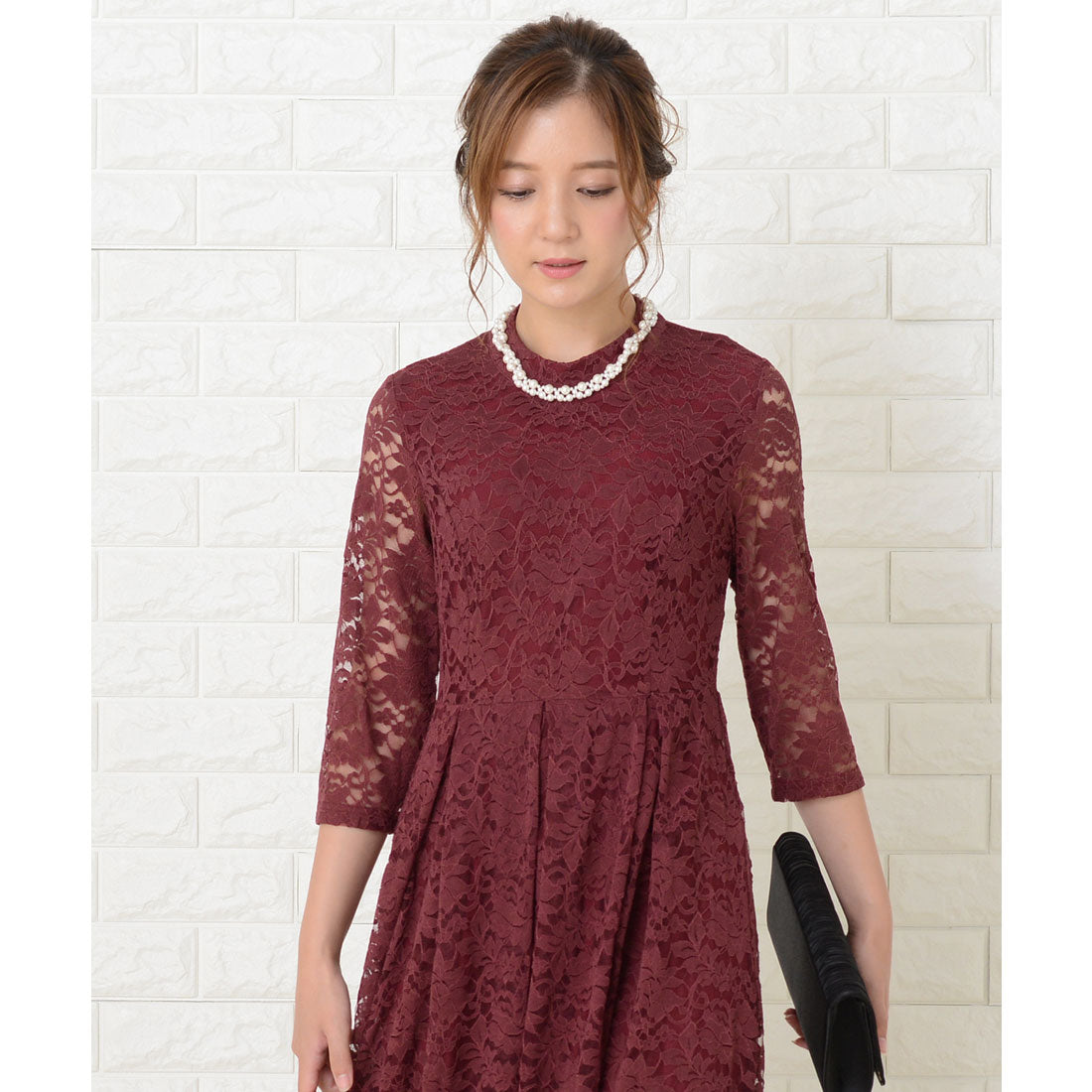 レースレディース Lace Ladies 総レース七分袖ロングワンピースドレス