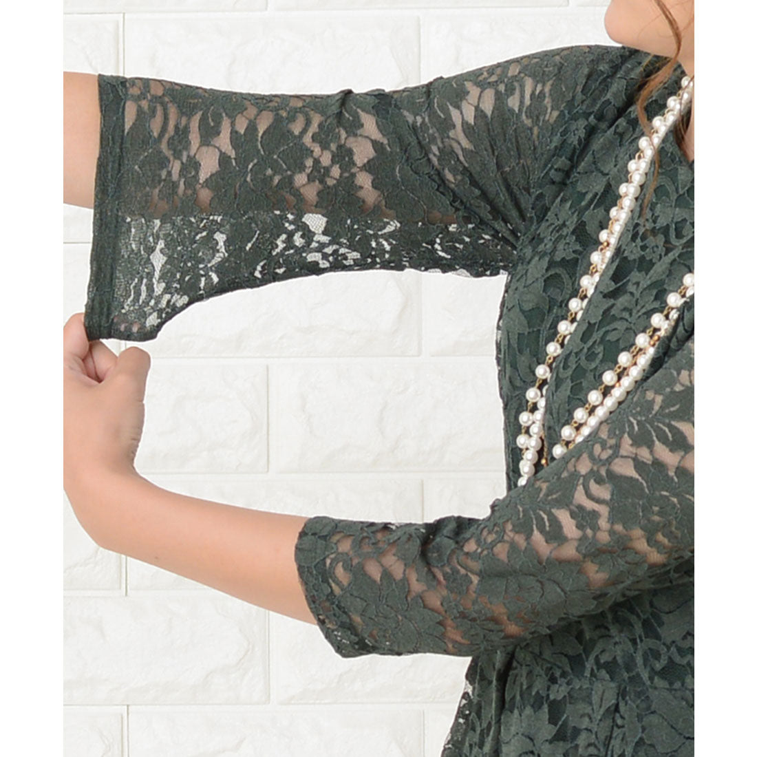 レースレディース Lace Ladies 総レース七分袖ロングワンピースドレス