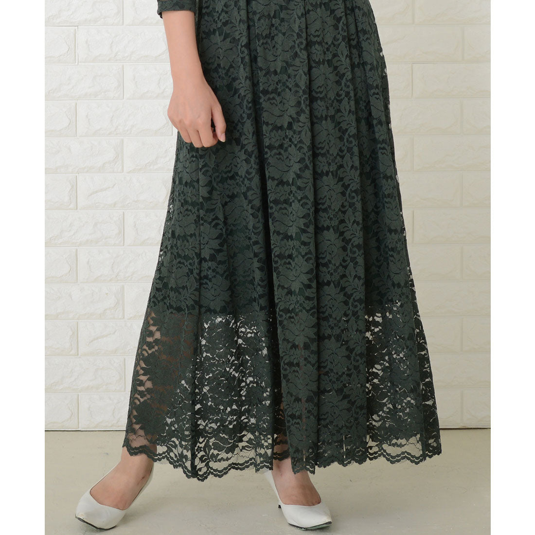 レースレディース Lace Ladies 総レース七分袖ロングワンピースドレス