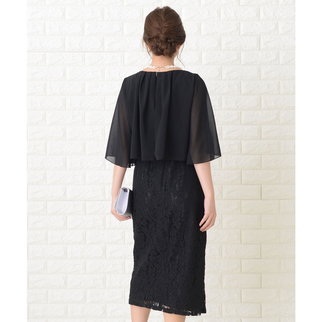 レースレディース Lace Ladies ビジュー付 ミモレ丈 レースワンピースドレス