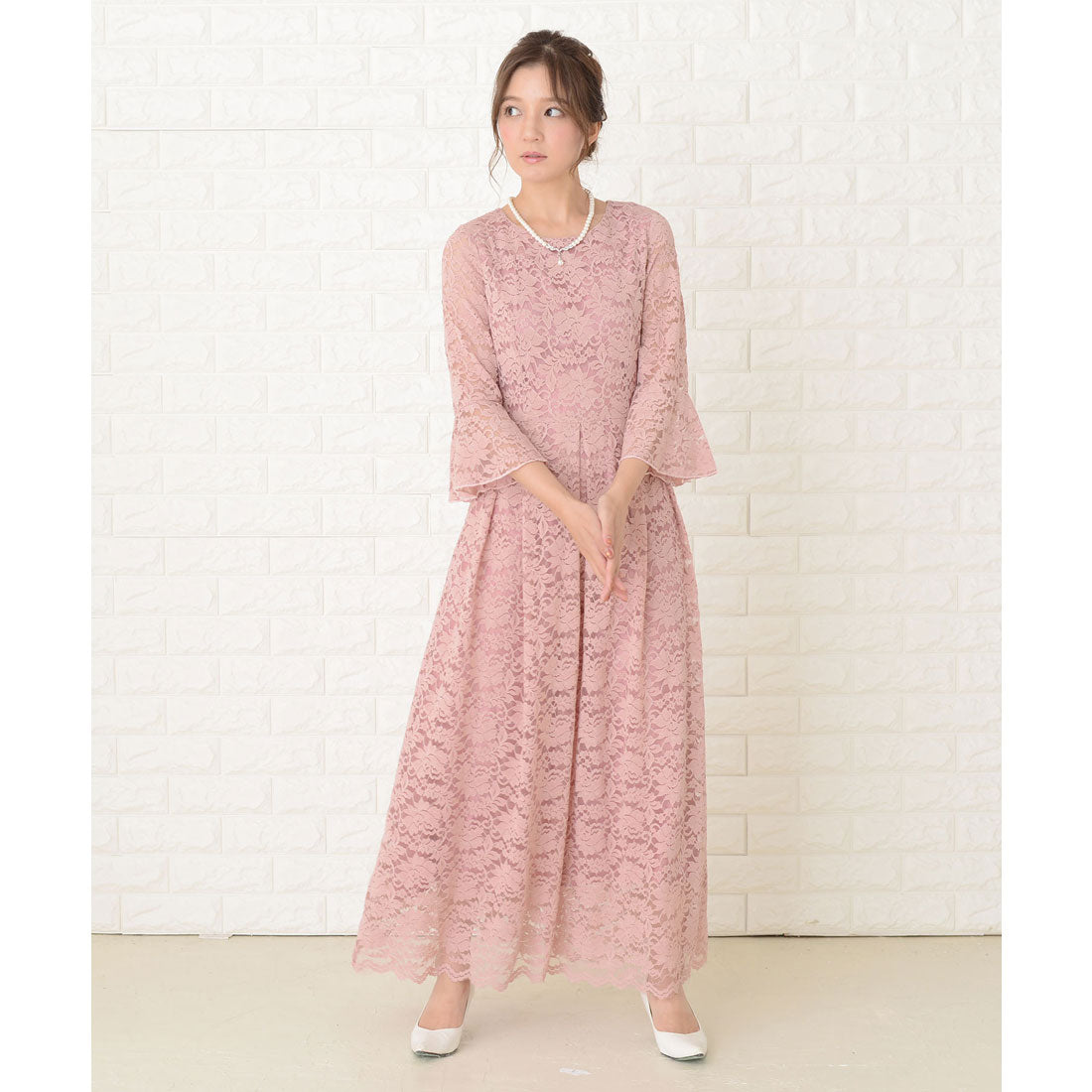 レースレディース Lace Ladies 総レースロングワンピースドレス （ピンク） ピンク